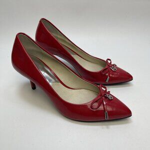 Michael Kors Nancy Mid Pump Women’s Sz 6M Cherry Red Leather Heels Classic Dress